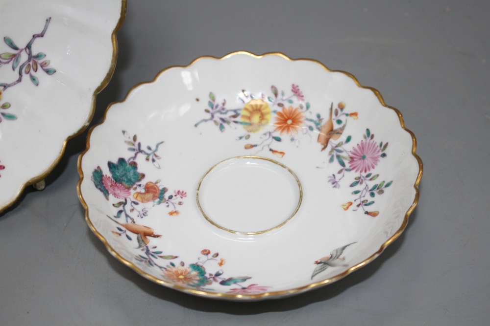 A rare Chinese export famille rose chocolate cup, trembleuse saucer and matching dish, Qianlong period,